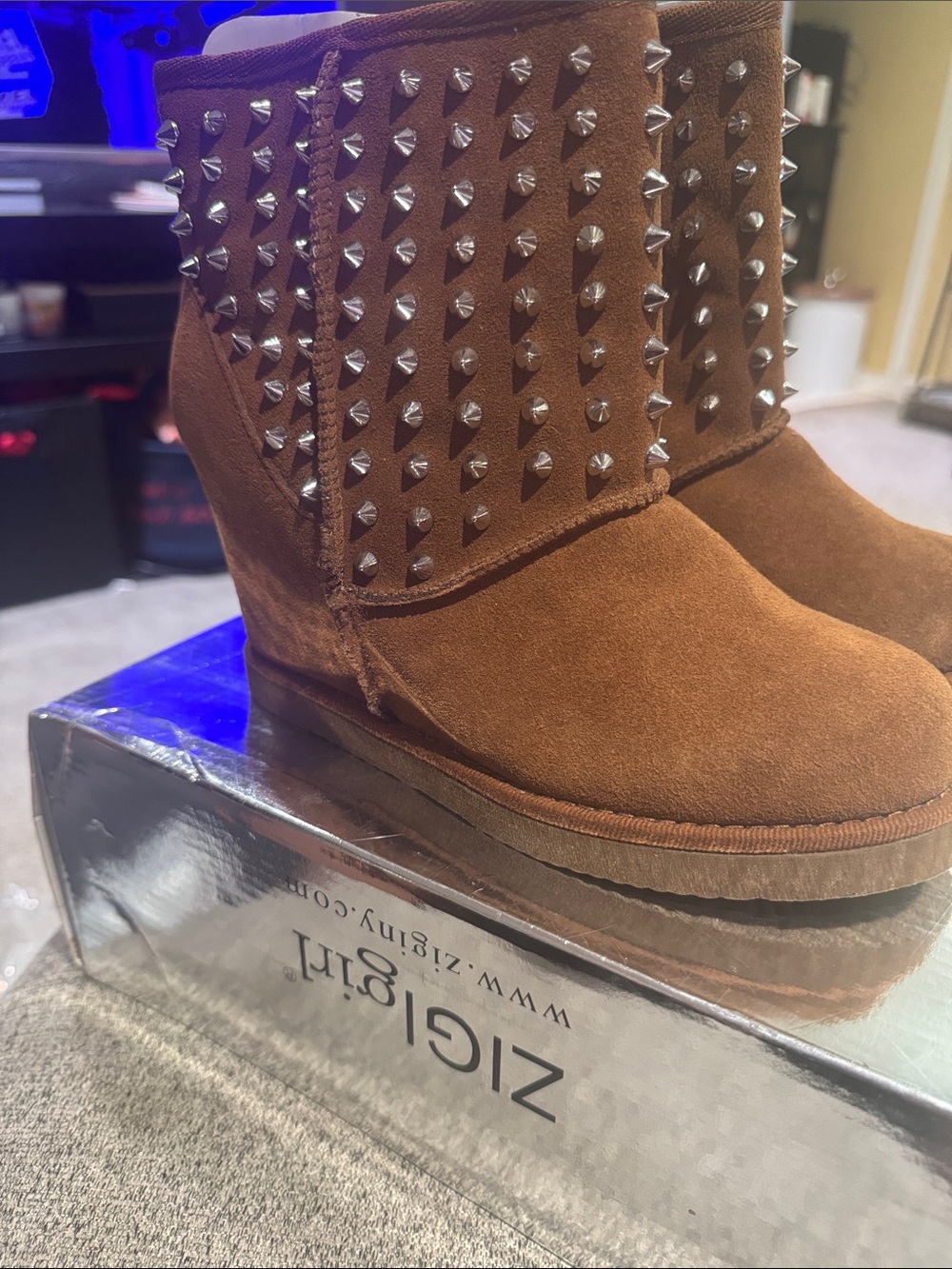 ZIGI girl Brown Studded Suede Ankle Booties